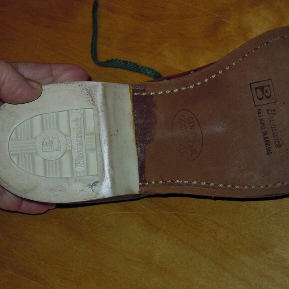 Vintage Men's 50s Size 6.5 Brunswick Bowling Shoes Red Green Leather Lace-Up USA - Picture 4 of 4